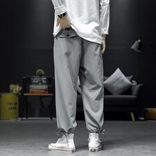 2021秋季新沙发墙大码男日系宽松纯色冰丝垂感九分休闲裤K2099P45，男装休闲裤，电商A001