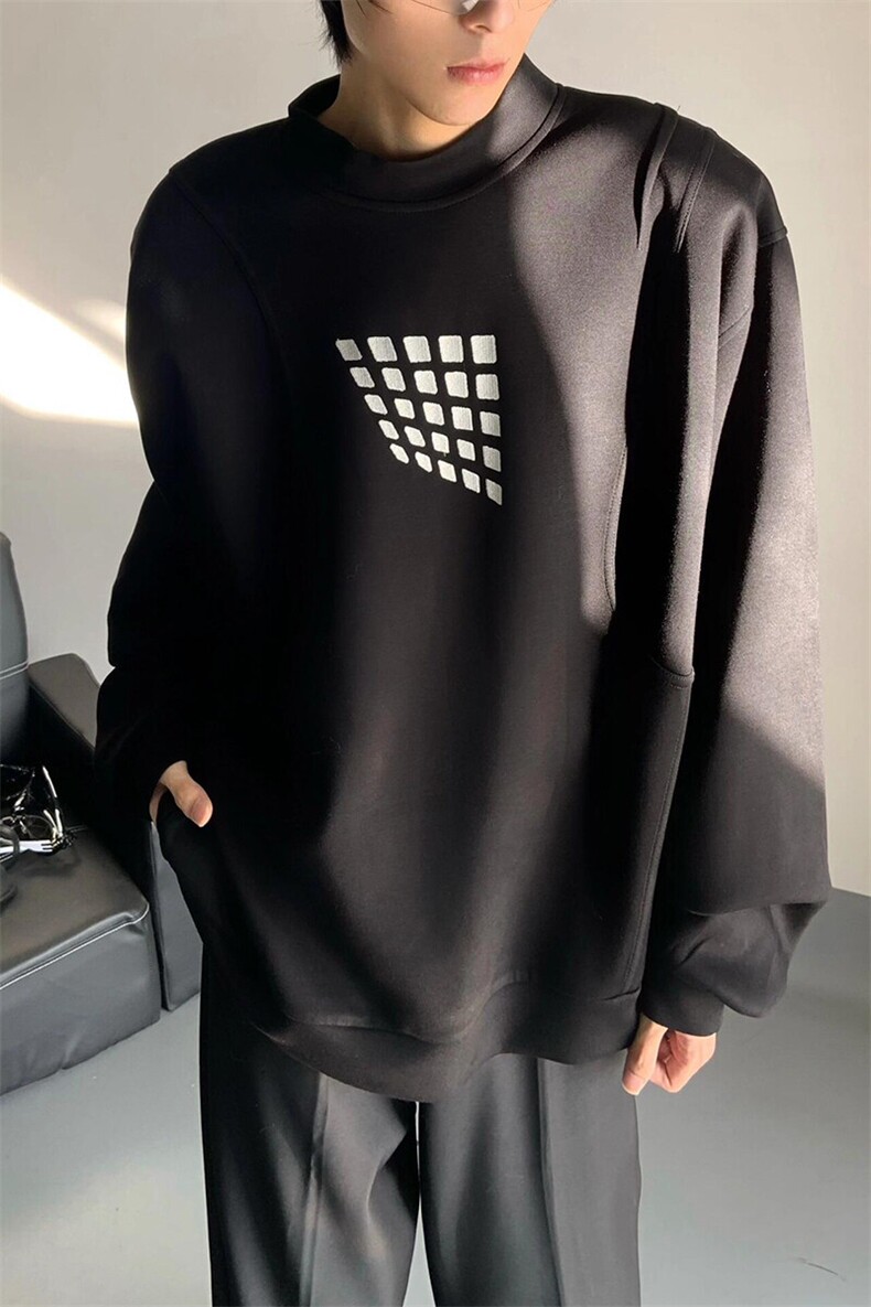 方块印花休闲长袖卫衣圆领套头小众百搭潮流上衣WY89特P40,男装卫衣,星座908-1