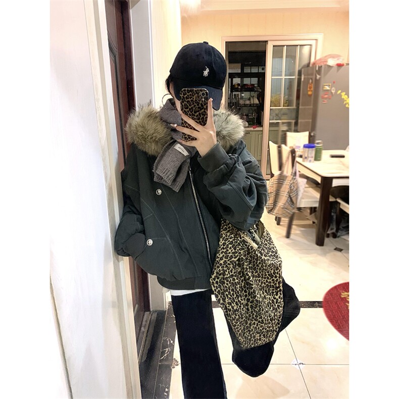 现货重磅boxy短款棉衣座山雕大毛毛领男女棉服水洗工装厚外套,男装棉衣,电商A486