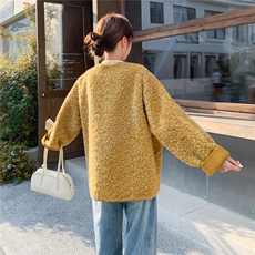美拉德皮毛一体毛毛外套女冬季新款韩系简约宽松加厚圆领棉服潮，女装皮衣，2C307
