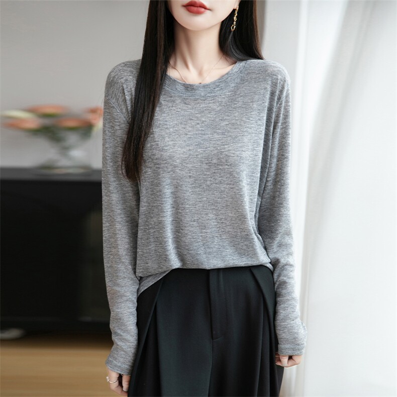 宽松慵懒风冰丝防晒T恤女2025夏长袖薄款大码小个子打底针织罩衫,女装防晒衣,思牵羊绒