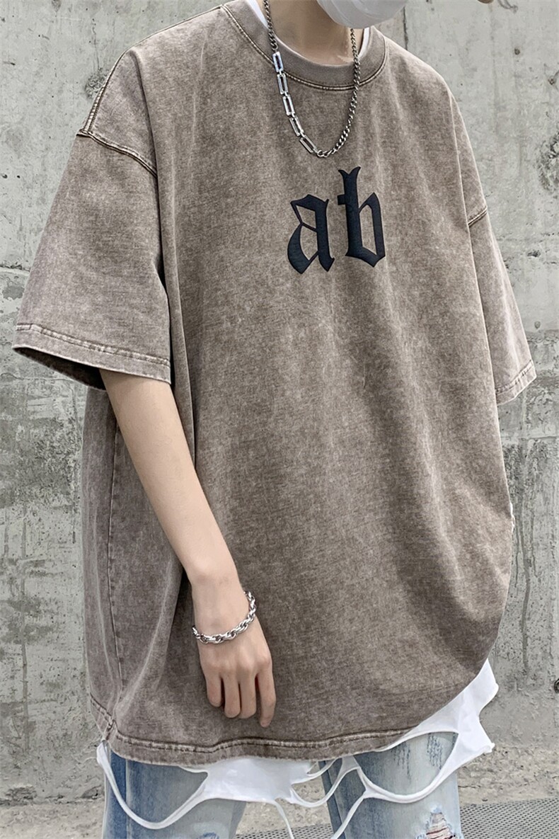 抖音供货、210克现货水洗发泡宽松版短袖T恤D223A-ST2310-P35,男装T恤,电商019-1