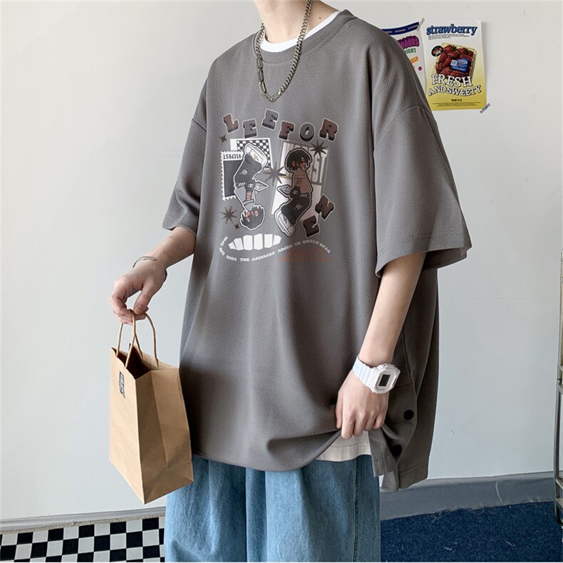 数据！夏季休闲印花T恤港风宽松冰丝透气短袖TK23913-P30控48,男装T恤,电商B370