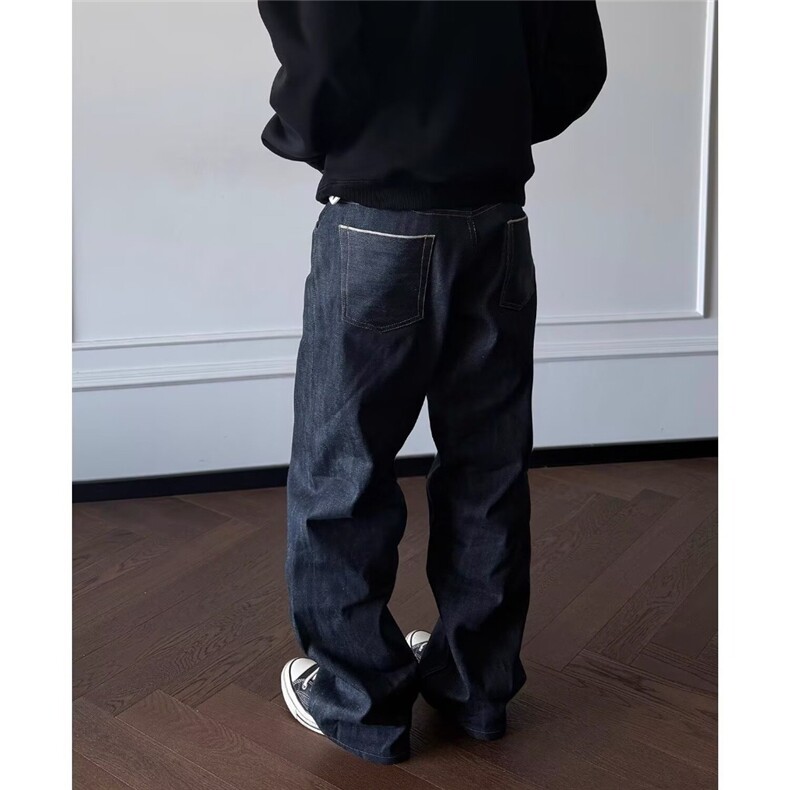 直筒牛仔裤男丹宁垂感牛仔裤男宽松直筒裤子美式潮牌拖地阔腿裤,男装牛仔裤,星座506A
