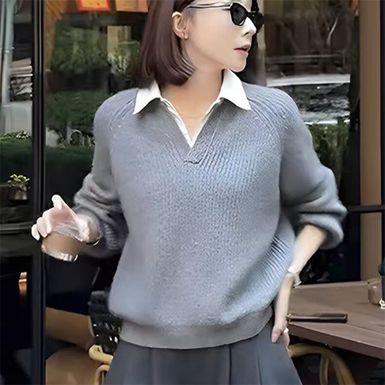 女士2025年秋季灰色套头,针织衫/毛衣,泰沅羊绒