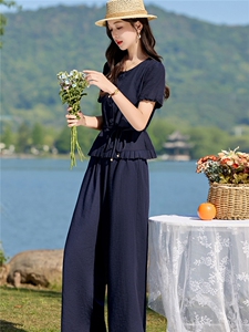 棉麻现货主推显瘦洋气2026年夏季舒适轻薄时尚女优雅收腰两件套图片