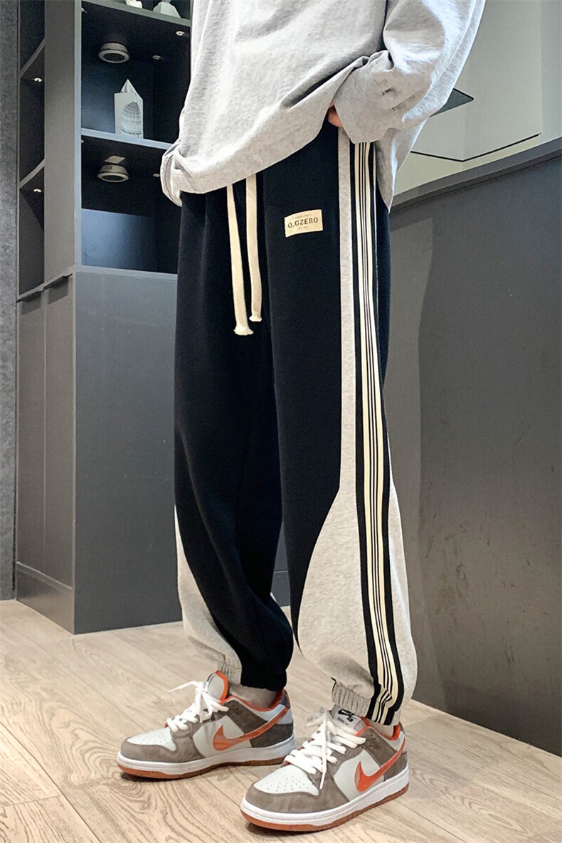 上新青少年纯棉休闲潮牌拼色运动裤子XZ301b-2-CK652特P43,男装休闲裤,星座301B-2（原A443-1）