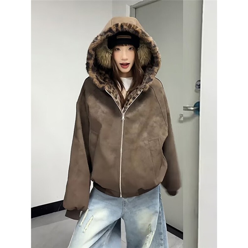 美式高街复古PU保暖外套休闲宽松冬季百搭痞帅棉服男女同款图片