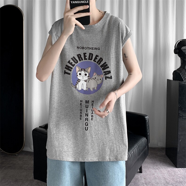 BX25160-P25纯棉汗背心男士大码宽松汗衫男无袖t恤男港风,男装T恤,电商A040