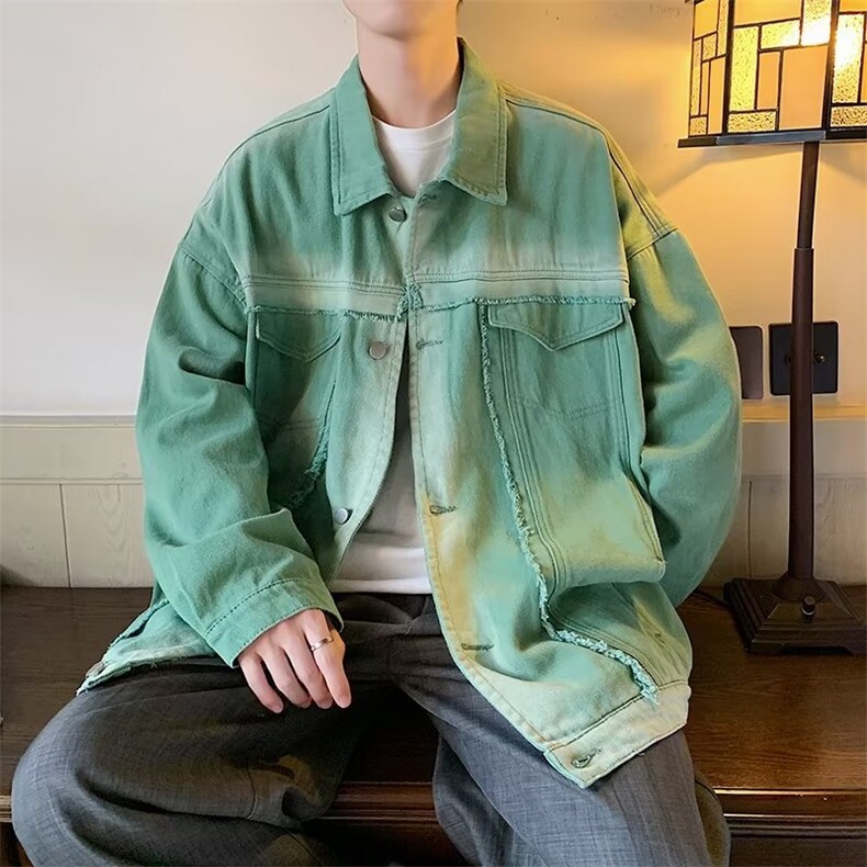 潮牌复古渐变粉色做旧牛仔外套女街头宽松潮流翻领夹克外套J2299,男装夹克,星座1116A-1（原606A）