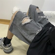港风牛仔短裤夏季宽松个性破洞百搭休闲裤313A-1-NZ004-P45控价58，男装牛仔裤，星座808A-1