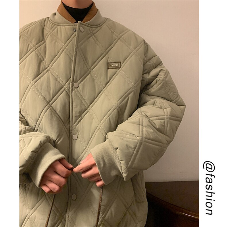 特批P90无差价冬美拉德风菱形格加棉加厚棒球服男棉衣保暖外套M51,男装棉衣,电商A001-1