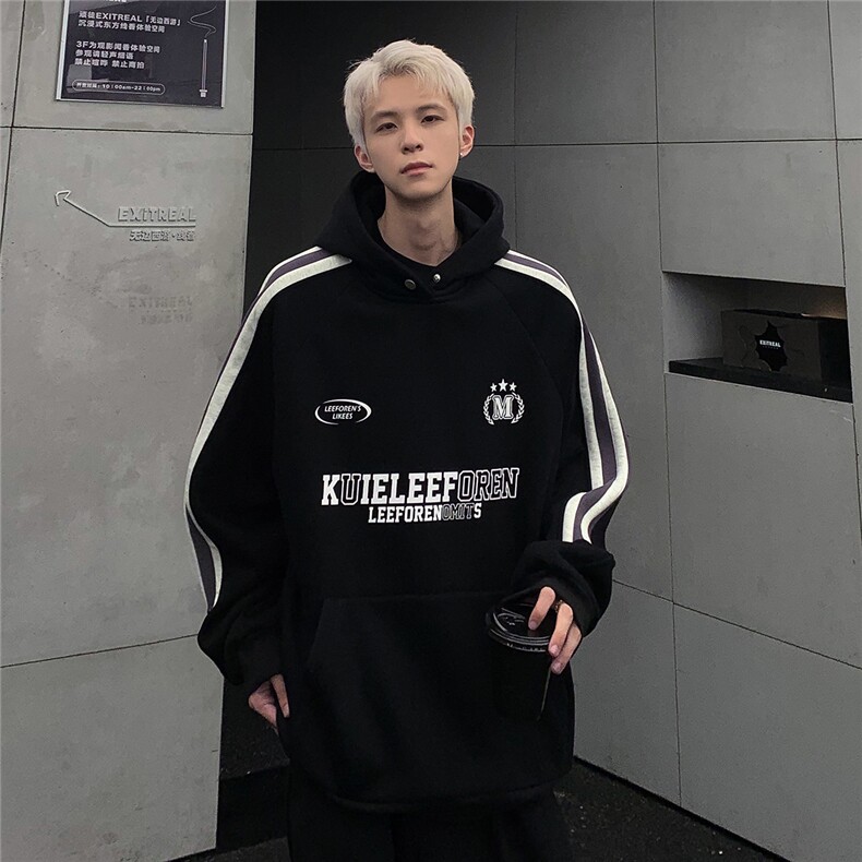 美式插件没修连帽卫衣男秋冬潮牌撞色拼接情侣外套W96-P78,男装卫衣,电商C307