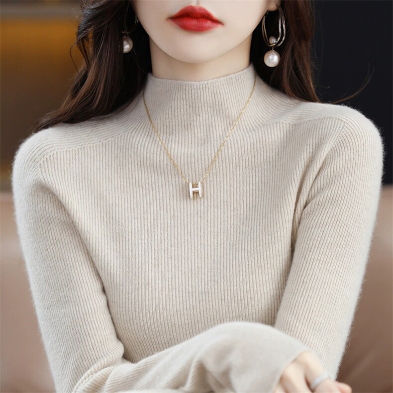 清仓衫女短款秋冬季半高领修身毛衣羊毛针织打底衫,女装羊毛衫,伟泽羊绒