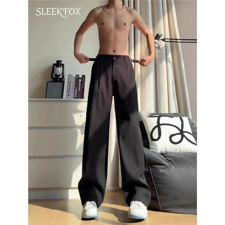 柳叶弯刀西裤男女冰丝修身显瘦微喇裤子高个子加长垂感直筒裤，男装西裤，星座601-1