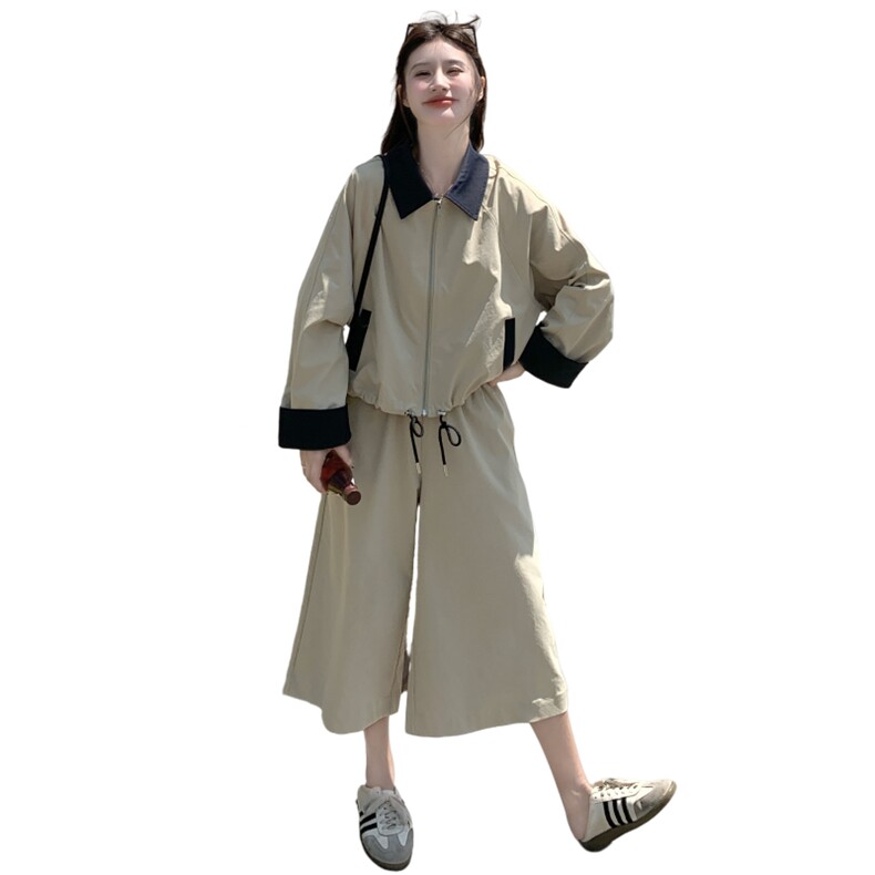 复古休闲浅卡其色工装夹克外套裤子套装女2026秋季时尚减龄两件套，女装套装/套裙，2C159
