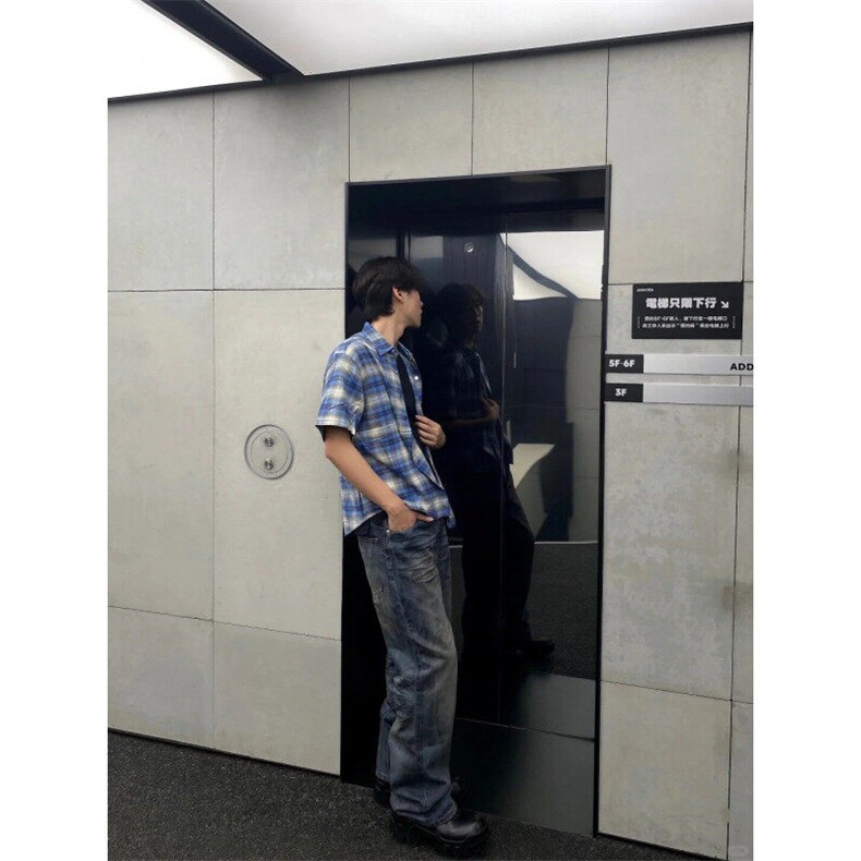 CS02ZZ-特P35法兰绒格子衬衫短袖男款夏季vintage金属纽扣衬衣,男装T恤,星座1007（原301D）