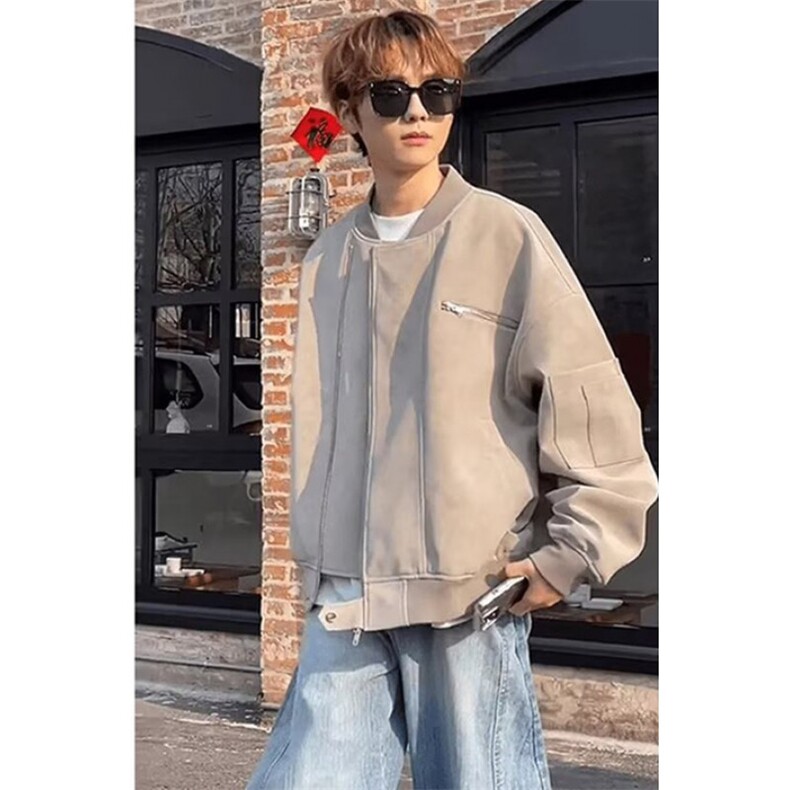 机车服pu皮衣外套男春秋季痞帅短款棒球服宽松飞行夹克 J065图片