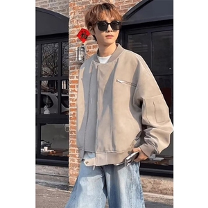 机车服pu皮衣外套男春秋季痞帅短款棒球服宽松飞行夹克 J065图片