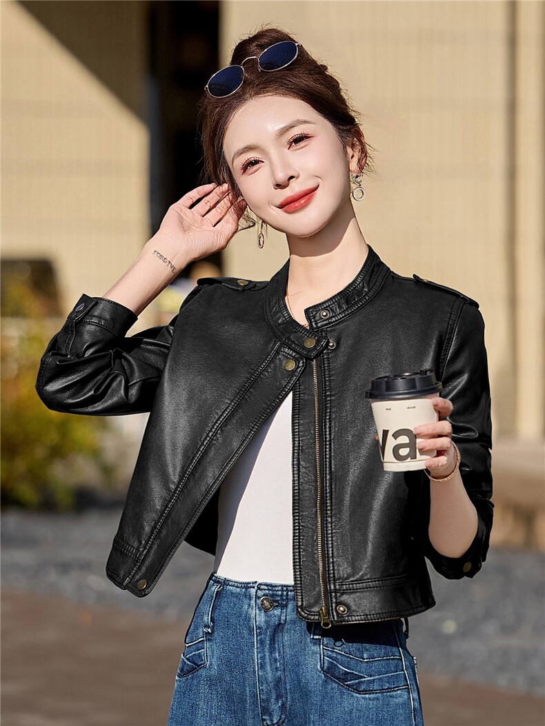 2026年春季新款现货时尚高品质皮衣小外套机车服女装,女装皮衣,臻衣坊