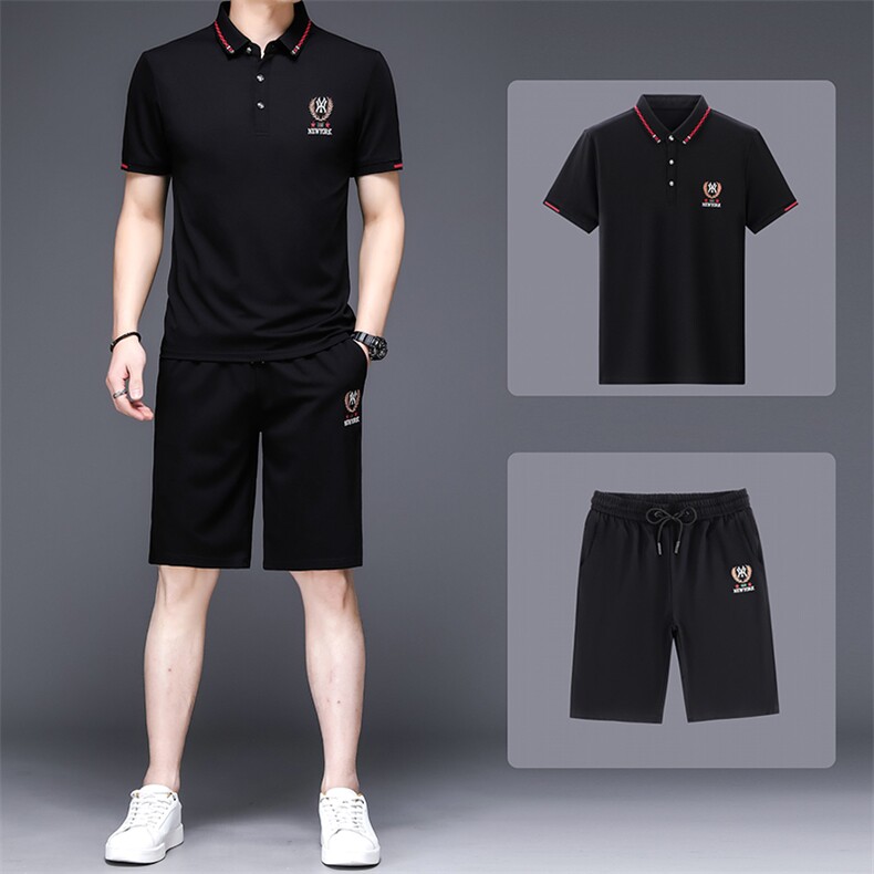 2023夏季新款男装休闲运动套装翻领短袖t恤男中青年两件套,男装休闲套装,电商B212（原钱塘6029）