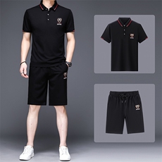 2023夏季新款男装休闲运动套装翻领短袖t恤男中青年两件套，男装休闲套装，电商B212（原钱塘6029）