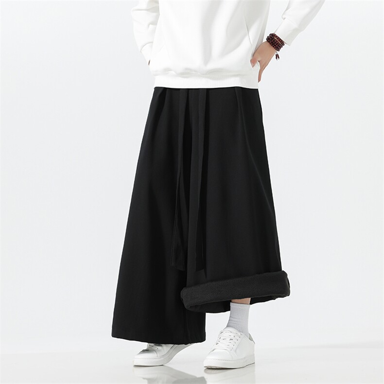 2025秋冬汉服唐装风棉麻阔腿裤马面裤K371加绒P65-常规P55,男装民族服装,电商A057B