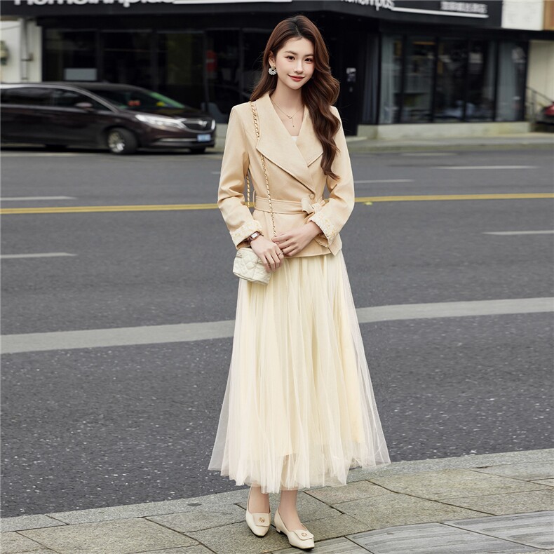 现货2026春装新款时尚气质潮流女小外套蕾丝半裙套装通用两件套，女装套装/套裙，奋斗女王