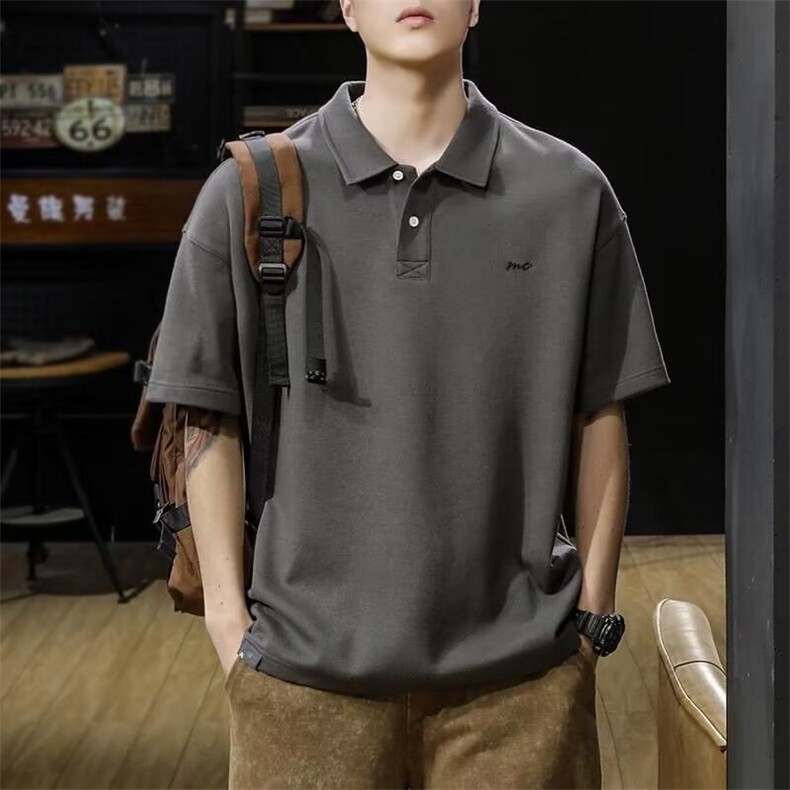 男士polo衫夏季潮流百搭纯色基础款日系潮牌透气宽松翻领短袖t恤，男装T恤，星座715-4