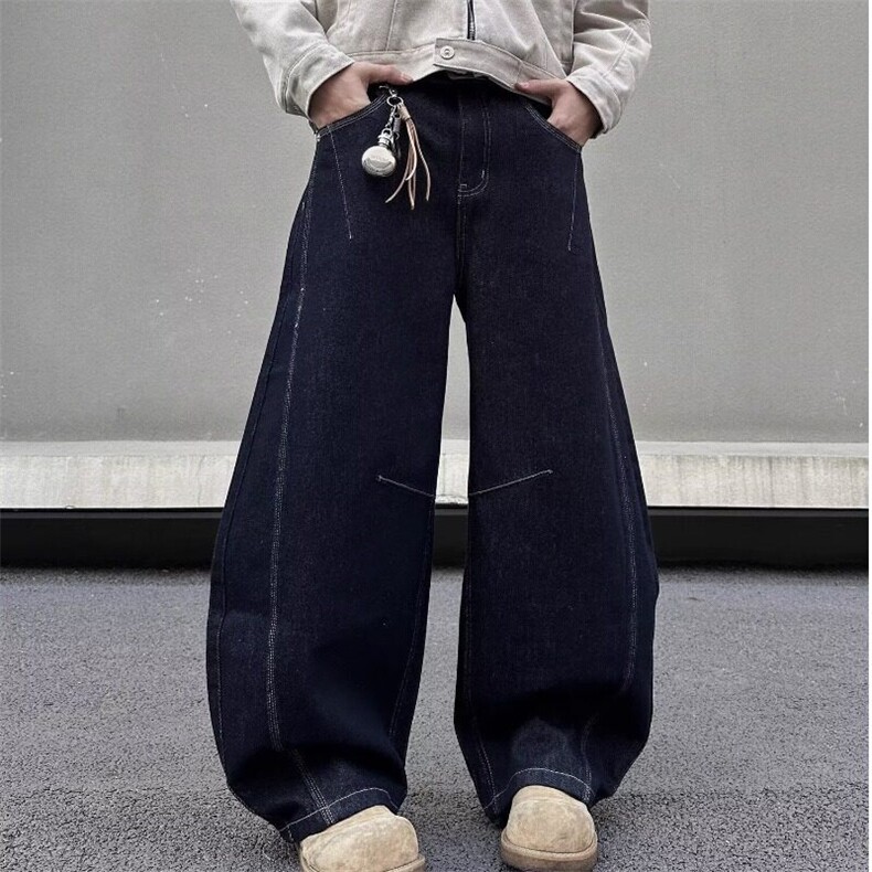 2025春季新款弹力牛仔裤女大码显瘦直筒裤弯刀阔腿裤遮肉拖地长裤，女装牛仔裤，星座506A