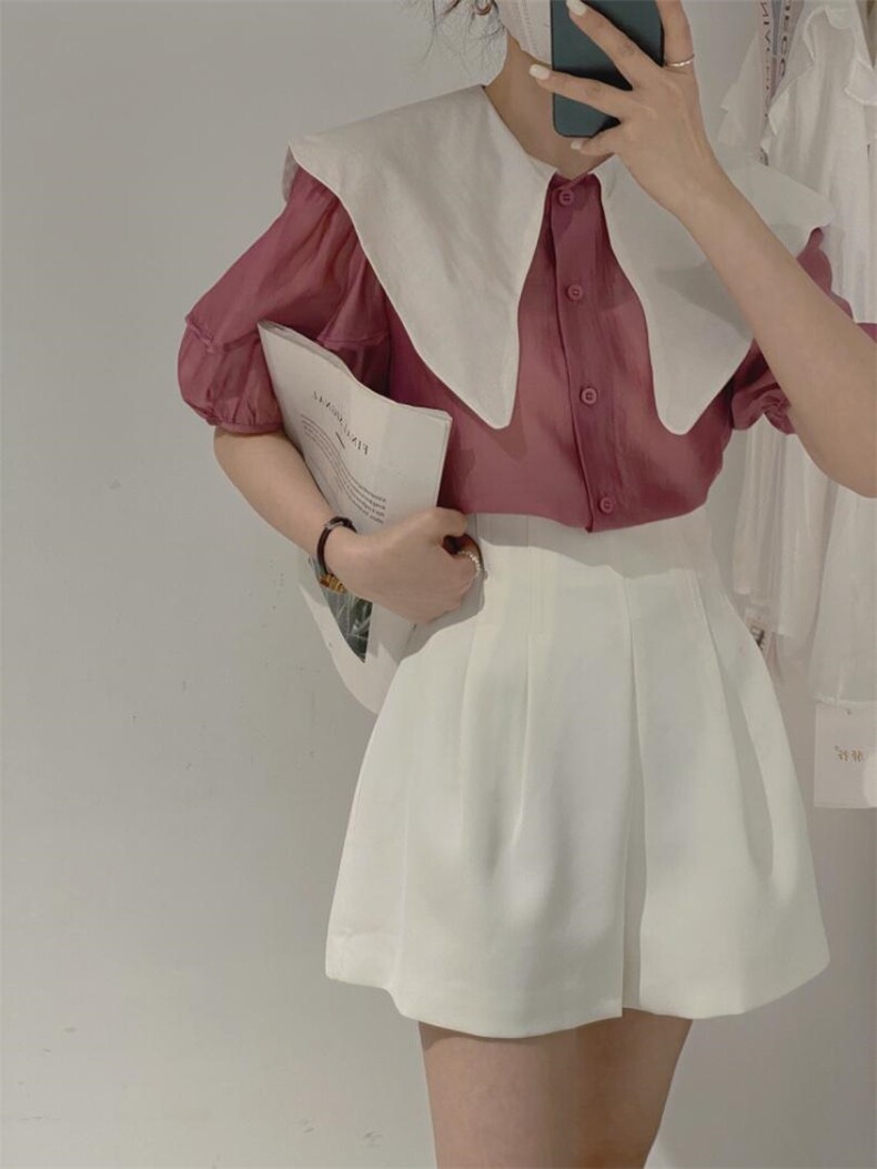 拼接衬衫，女装衬衫，驿谷