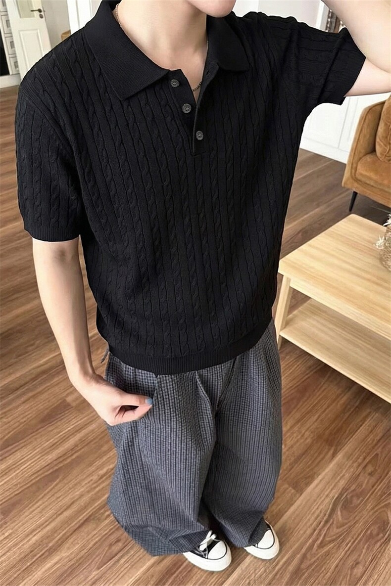 麻花短袖针织polo衫男夏季修身健身弹力T恤翻领X61400-TP48不,男装T恤,电商A102