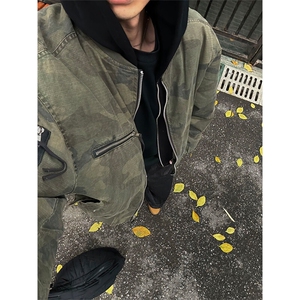 迷彩假两件连帽棉服男冬季美式高街飞行员棉衣外套潮牌短款棒球服图片