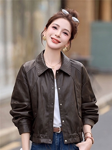 现货皮衣外套女新款秋季气质洋气小个子宽松短款高级感翻领PU夹克图片