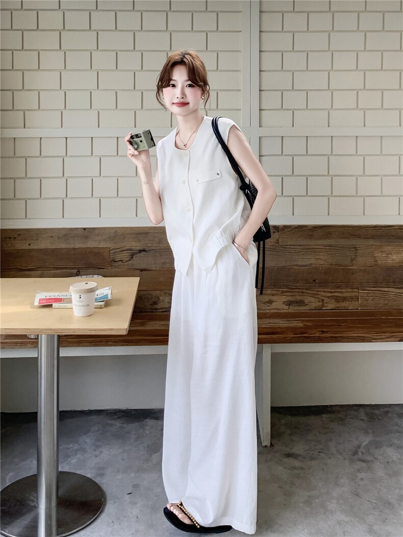 套装夏季新款女装时尚气质无袖马甲阔腿裤两件套,女装套装/套裙,诺蝶