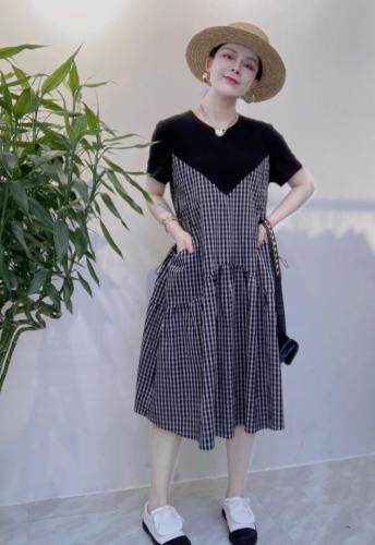 现货，格子撞色连衣裙，女装连衣裙，瑟拉·女人缘