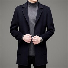 澳洲羊毛大衣男长款西服领中年男士休闲毛呢外套MNSA2291-P480图片