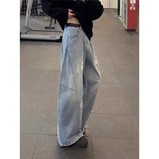 网图现货美式弯刀破洞牛仔裤男款夏季高街ins裤子N29P52，男装牛仔裤，星座205-3