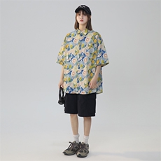 2025夏季新款清凉碎花中性风宽松休闲短袖衬衫CS802-P38控55，男装T恤，星座225-2