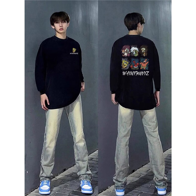 印花美式潮人t恤长袖男女同款春秋季百搭宽松重磅圆领打底上衣ins，男装T恤，星座1210-1