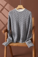 时尚女士羊绒衫麻花绞花圆领简约设计保暖舒适，女装羊绒衫，朵沐纯羊绒