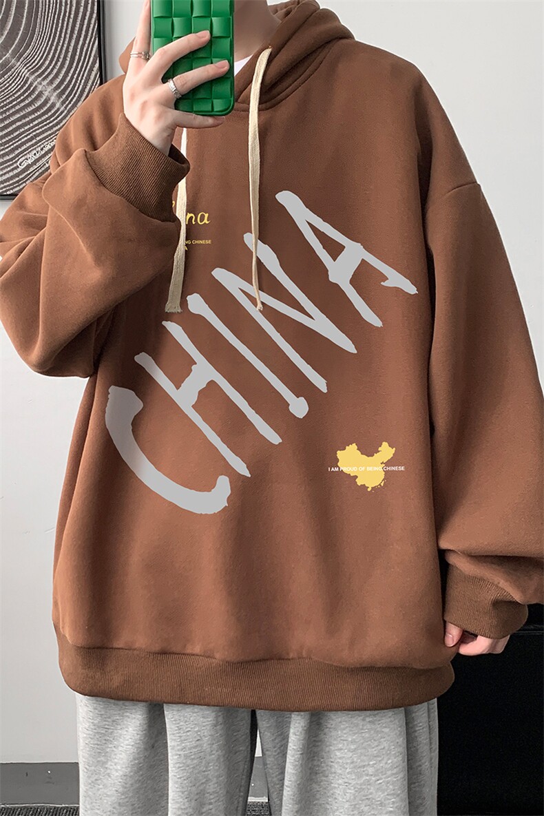 WY2208-P35加绒款-P40纯棉连帽卫衣男大码运动帽衫宽松薄外套男,男装卫衣,电商A040