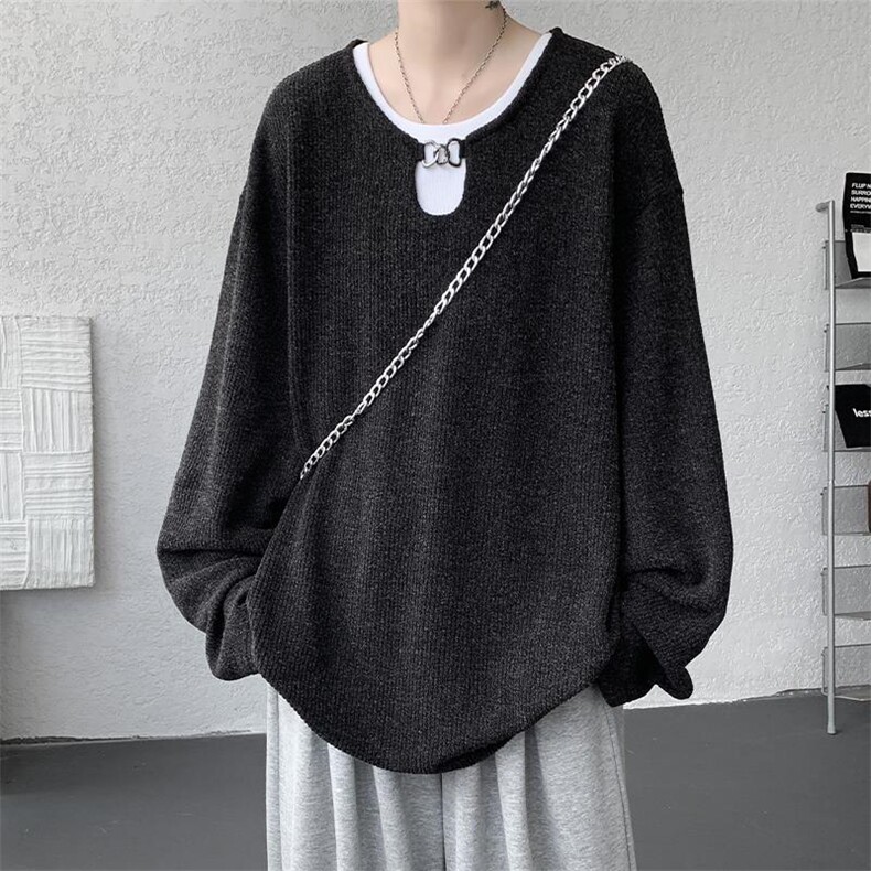 高克重320g港风复古肌理感锁链大码长袖T恤男T24517-特P42控79，男装T恤，电商A001