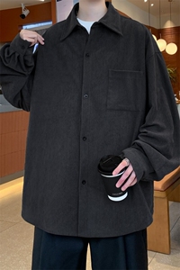 C206/P40春装新款美式复古灯芯绒长袖衬衫男士纯色衬衣男外套图片