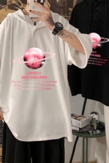 LD54184-P45连帽短袖t恤男大码胖子带帽五分袖中袖海报风，男装T恤，电商A040