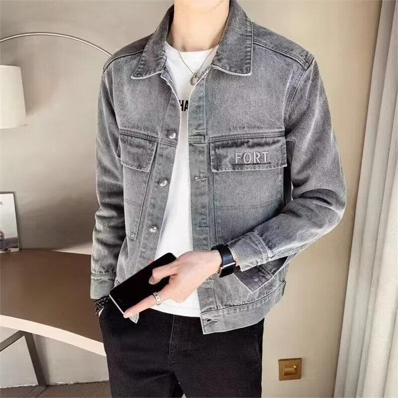 牛仔外套男潮牌ins翻领休闲帅气工装牛仔衣春季夹克上衣W101,男装工装外套,星座1116A-2（原606A-1）