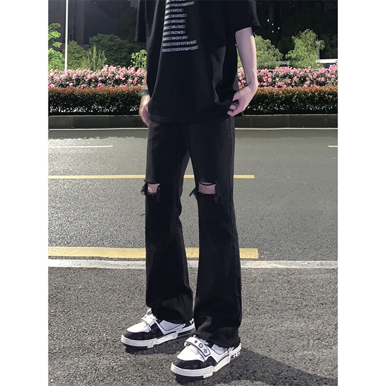 B221美式ins高街简约小众设计毛边破洞牛仔裤LK23067-P60控78,男装牛仔裤,电商B221
