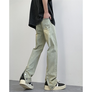 现货！加大码弹力排扣牛仔裤泥黄纯色长裤310A-2BK330P60控78