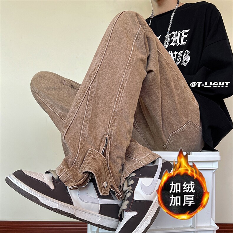 秋冬美式高街棕色加绒加厚牛仔裤货号K658P60控78（加绒P75控98）,男装牛仔裤,电商A063