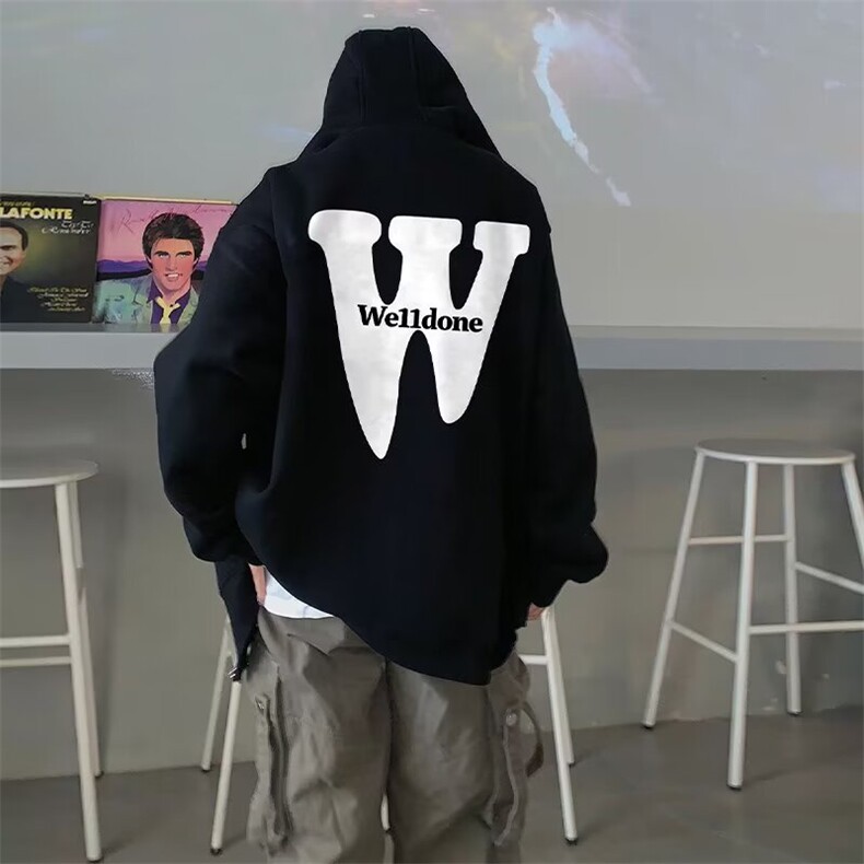 350g华棉潮牌印花连帽卫衣男女休闲春秋宽松时尚上衣5138-P43网图，女装卫衣/绒衫，电商B245